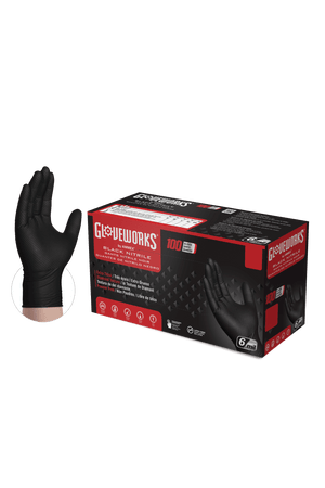 Gloveworks HD 6 Mil Black Raised Diamond Texture Nitrile Disposable Industrial Gloves