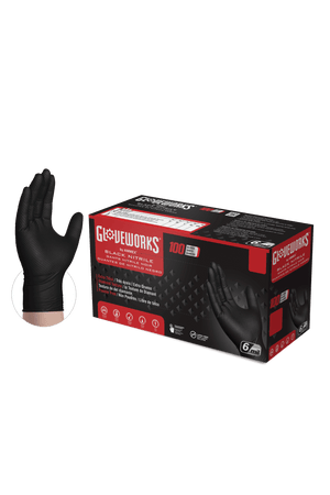 Gloveworks HD 6 Mil Black Raised Diamond Texture Nitrile Disposable Industrial Gloves