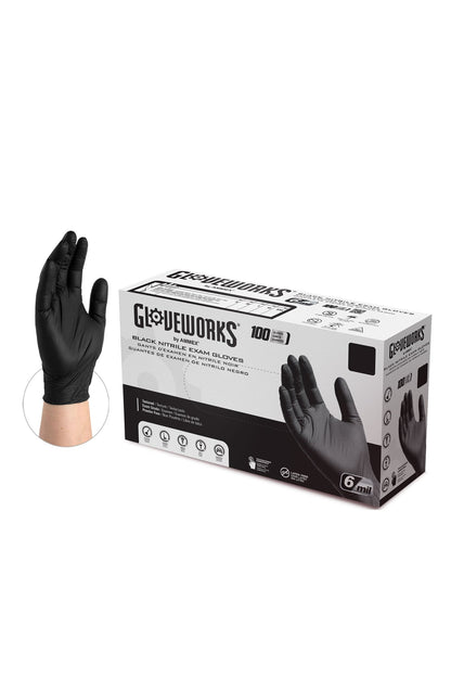 Gloveworks 6 Mil Black Nitrile Medical and Exam Disposable Gloves