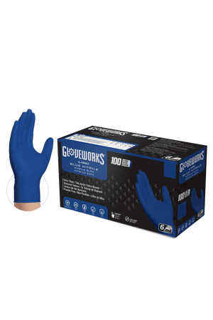 Gloveworks HD 6 Mil Blue Raised Diamond Texture Nitrile Disposable Industrial Gloves