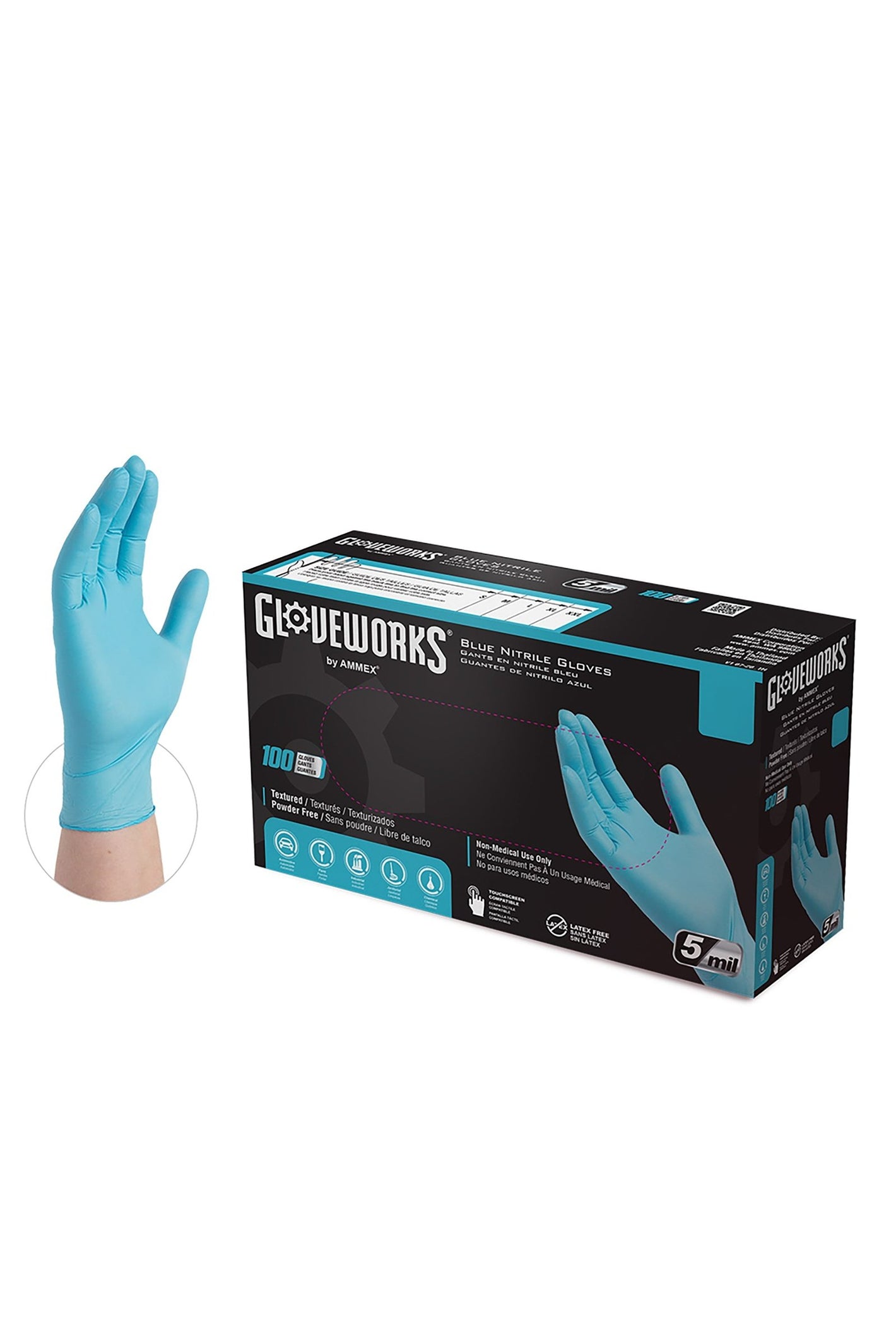 Gloveworks 5 Mil Blue Nitrile Disposable Industrial Gloves