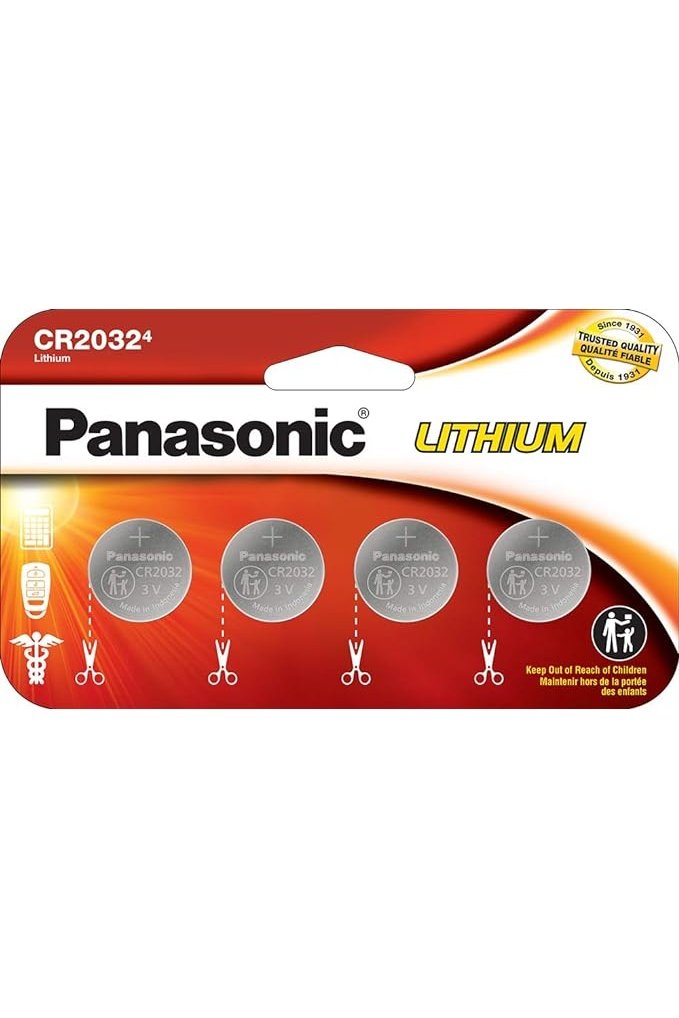 Panasonic CR2032 3.0 Volt Long Lasting Lithium Coin Cell Batteries in Child Resistant, Standards Based Packaging - 4 Count