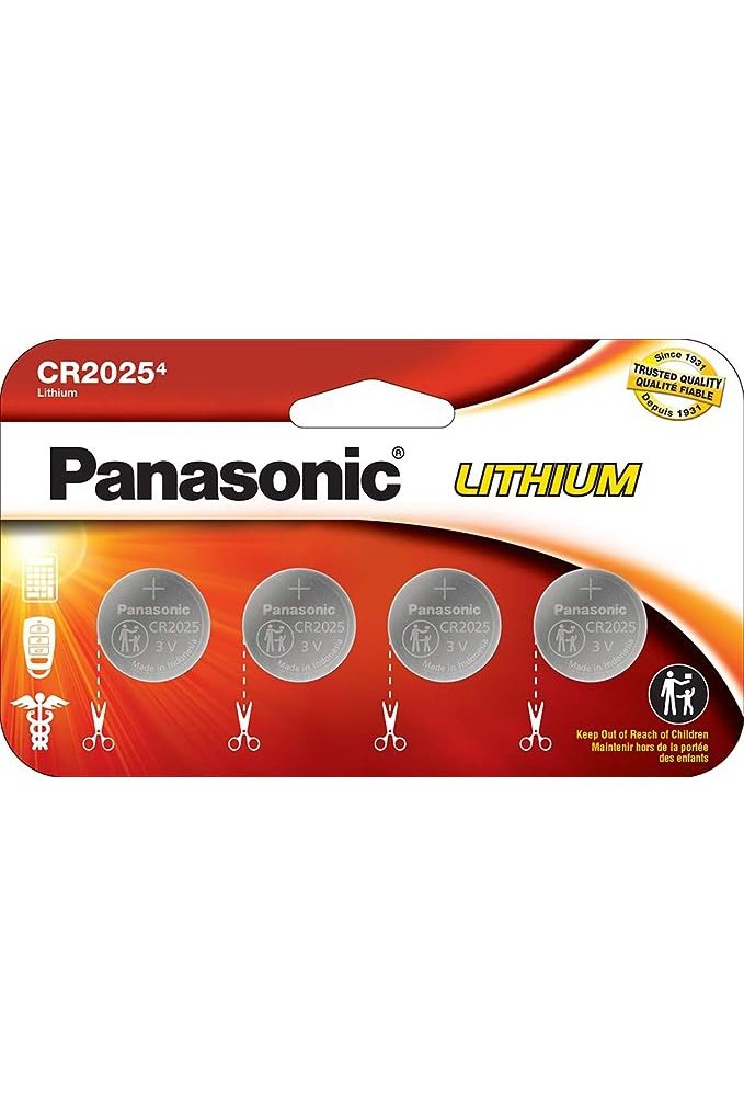 Panasonic CR2025 3.0 Volt Long Lasting Lithium Coin Cell Batteries in Child Resistant, Standards Based Packaging - 4 Count