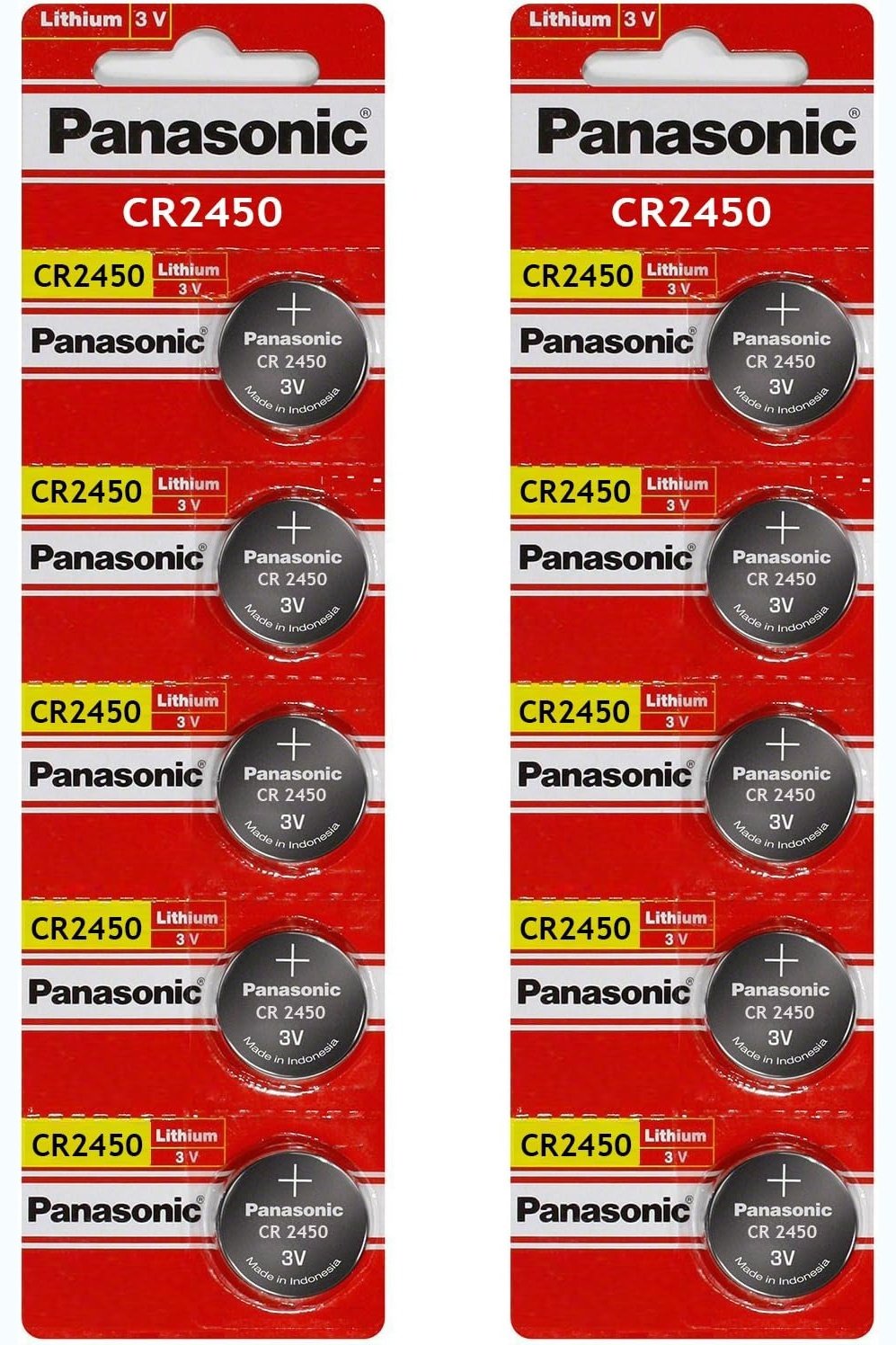 Panasonic Cr2450 3.0 Volt Long Lasting Lithium Coin Cell Batteries in Child Resistant, Standards Based Packaging  - 10 Pack